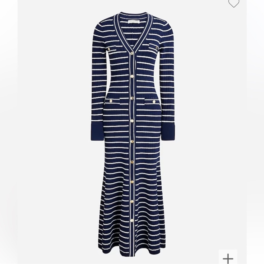 J crew Button-up sweater-dress in stripe midi longsleeve rib knit